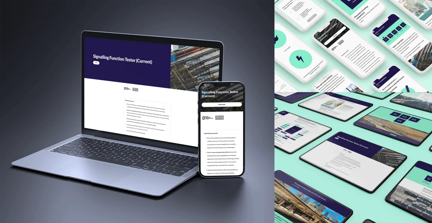 Omada Rail and MTIA's interactive eLearning program on railway signalling testers created in Articulate Rise 360 by Hungry Minds