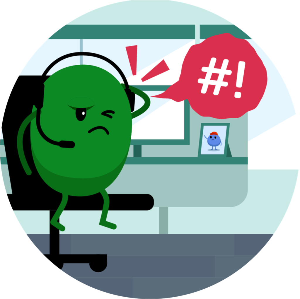 two stylised characters in eLearning safety scenarios, one facing an aggressive customer and one working in a workshop.