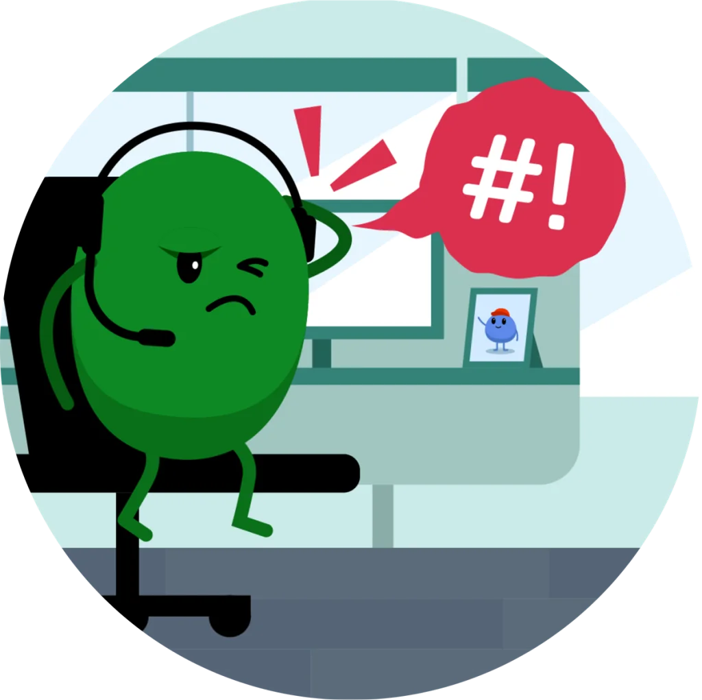 A green bean character on a headset facing a shouting customer, from the EnergyAustralia safety series